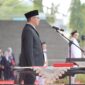 Ketua DPRD Kota Makassar, Supratman, berkesempatan membacakan naskah Proklamasi Kemerdekaan RI di hadapan peserta upacara dan masyarakat yang hadir.(FOTO:HUMAS PEMKOT)